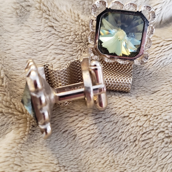 Designer cufflinks by DANTE gold mesh and emerald gem - Picture 5 of 12